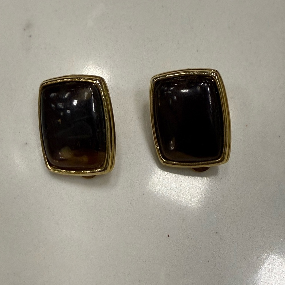 Vintage Gold and Black-Toned Rectangular Earrings